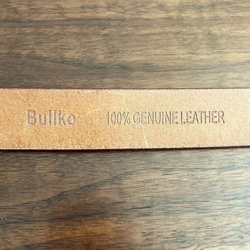 Bullko Brown Leather Belt Silver Buckle Size